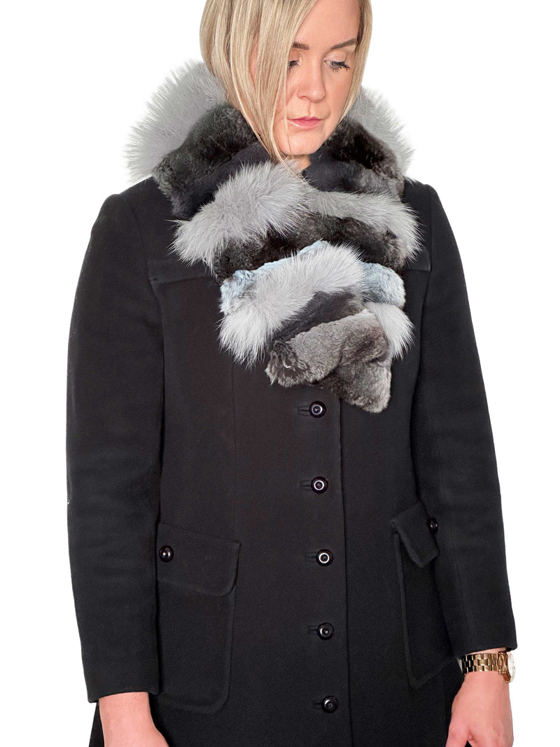 Blue chinchilla and grey fox scarf