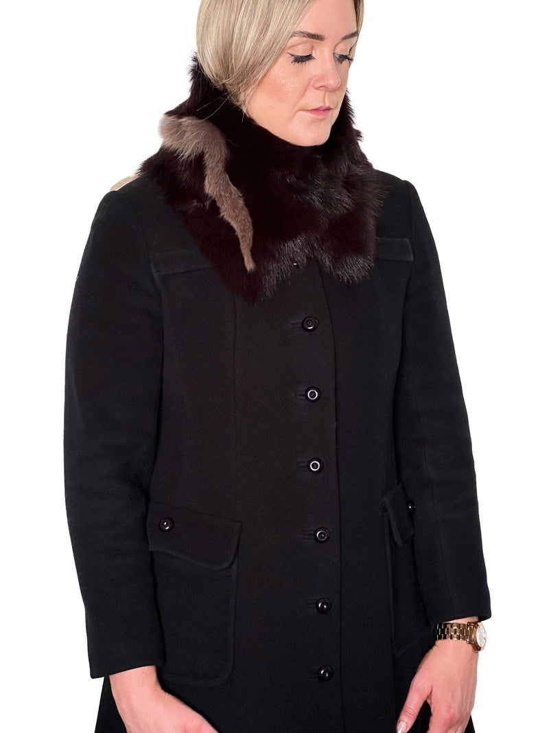 Chocolate sheepskin scarf with fox stripe