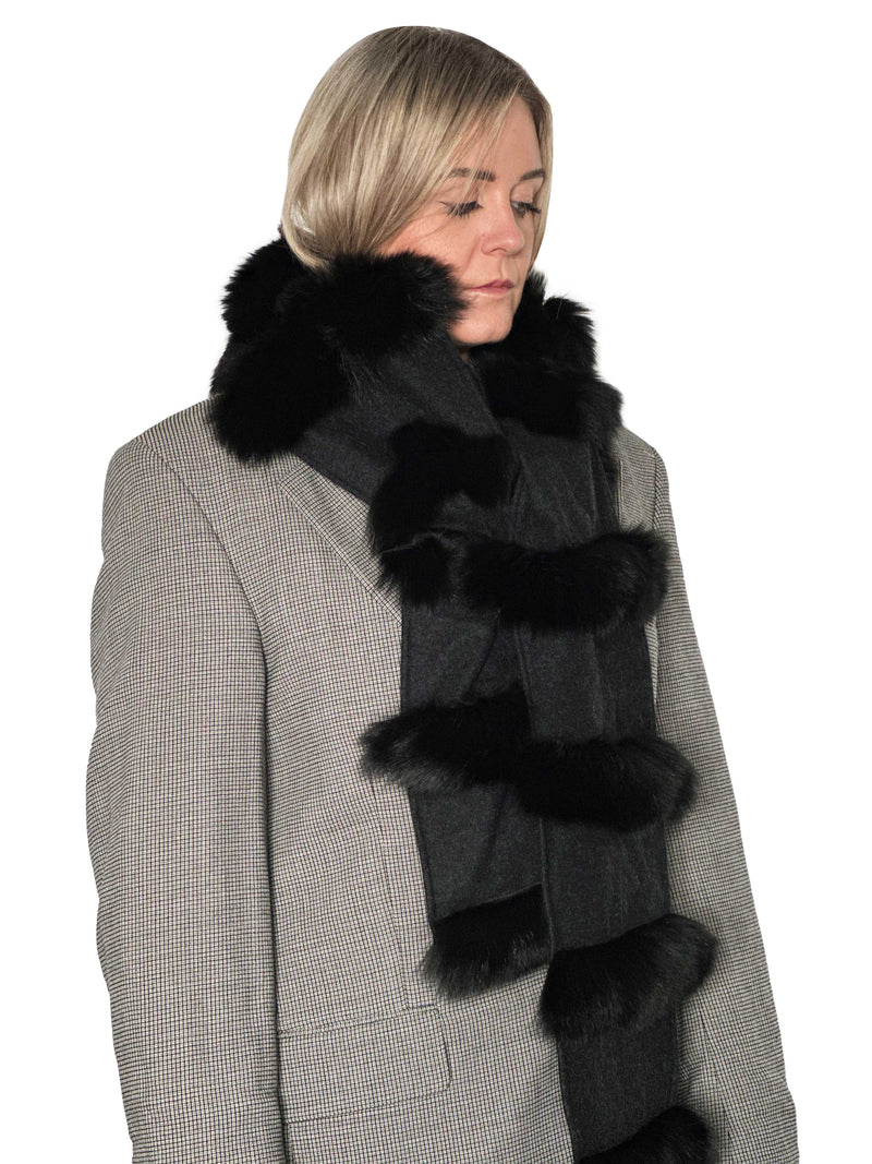 Black Cashmere fox on fabric scarf