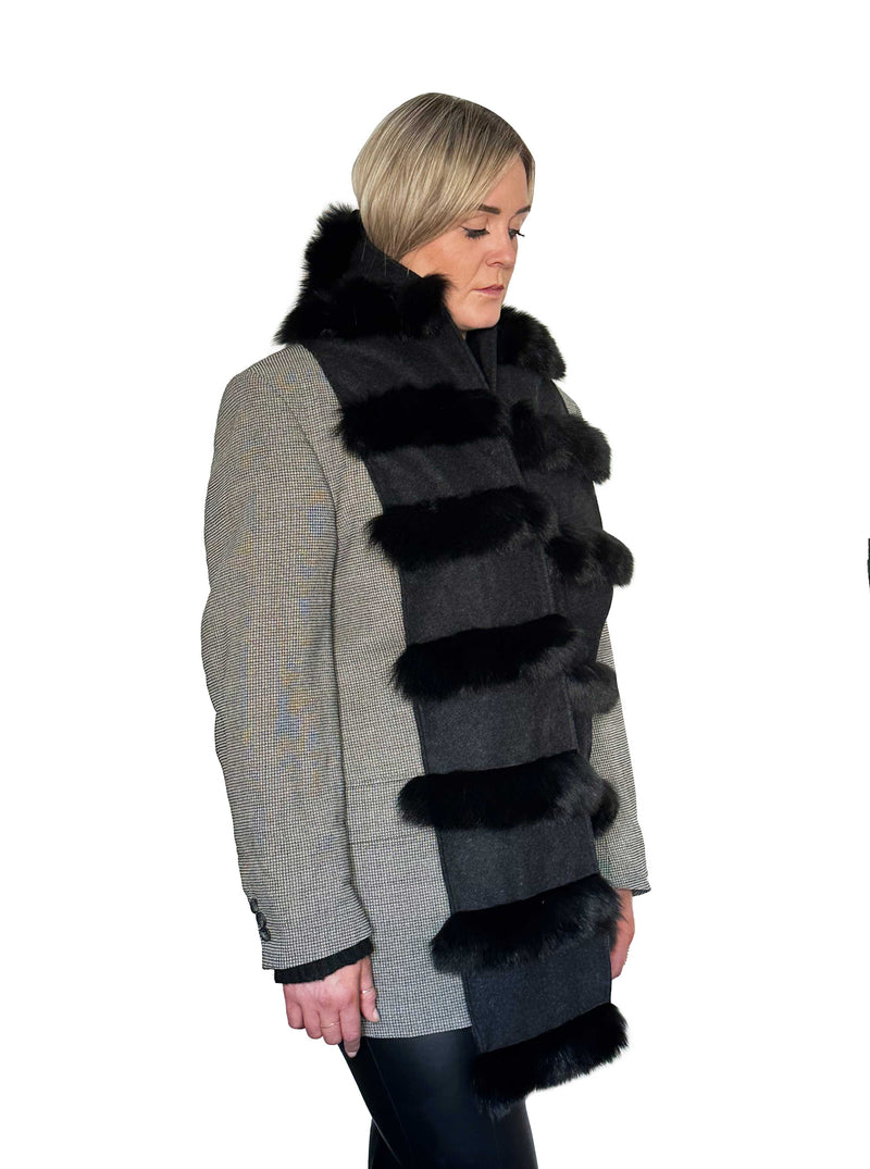 Grey Cashmere fox on fabric scarf