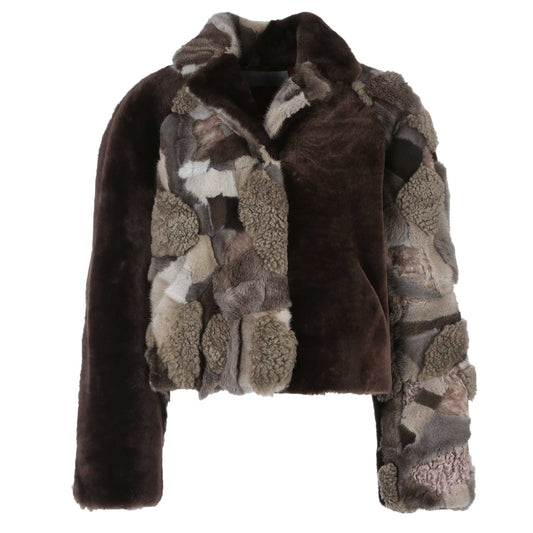 Short Brown Lamb and fur Jacket
