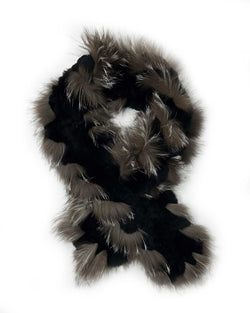Knitted black rex and silver fox trim scarf