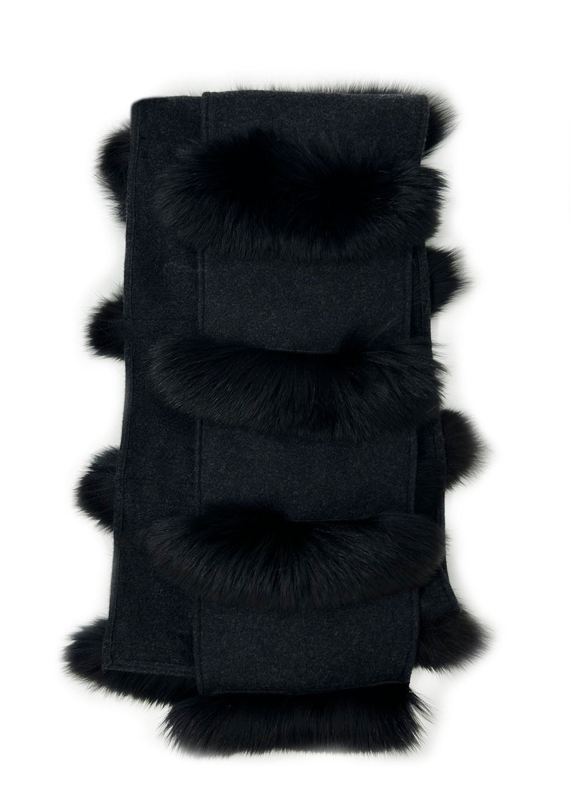 Black Cashmere fox on fabric scarf