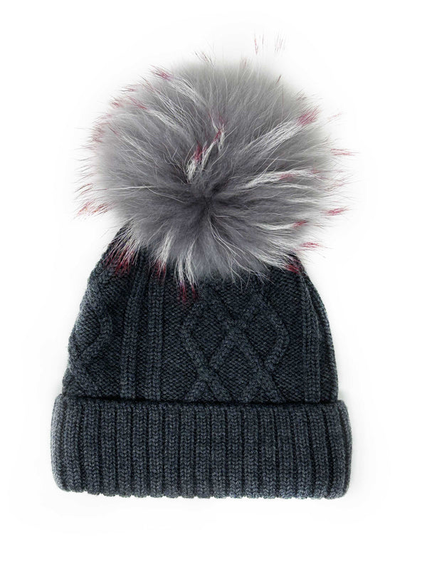 Grey merino hat with 2 tone pom