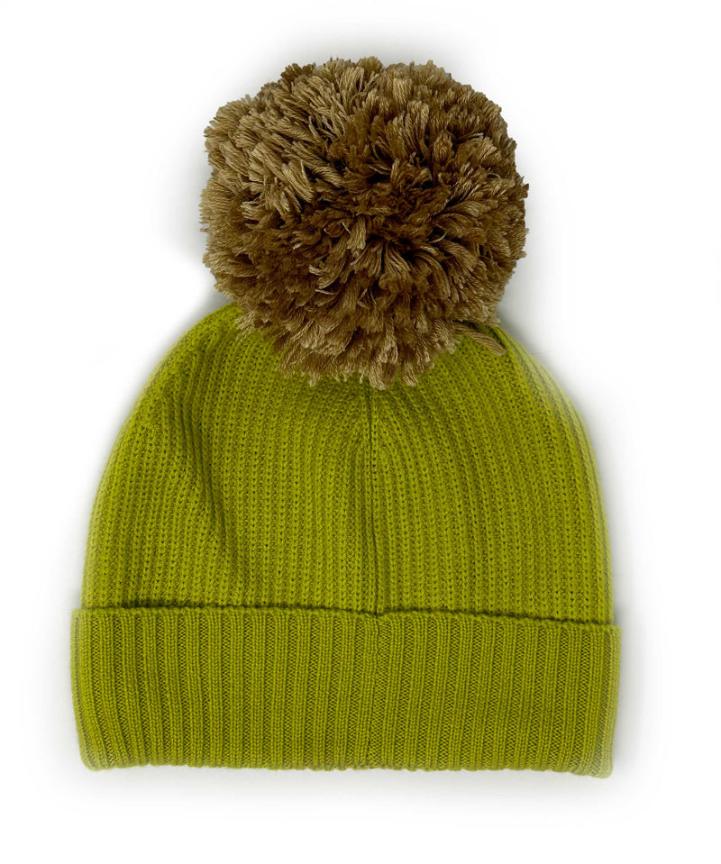 Mustard merino hat with knitted pom