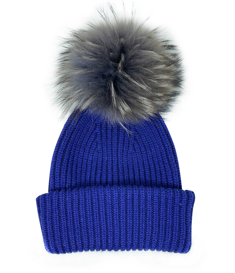 Blue Merino hat with 2 tone pom