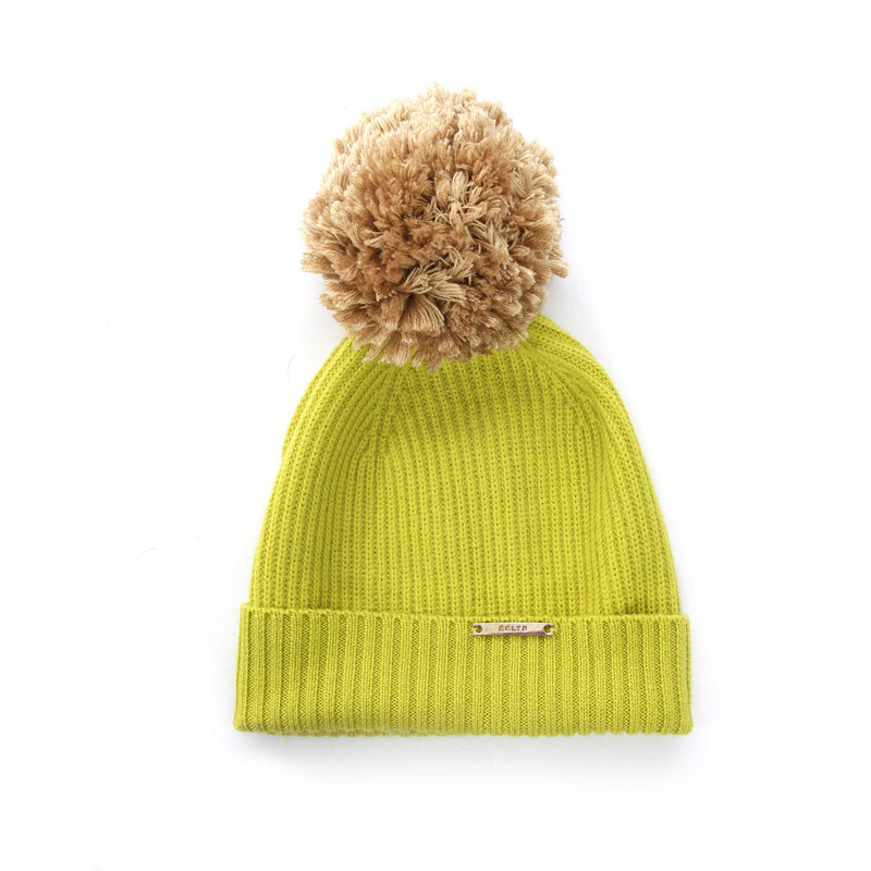 Yellow Rib Fur Bobble Hat