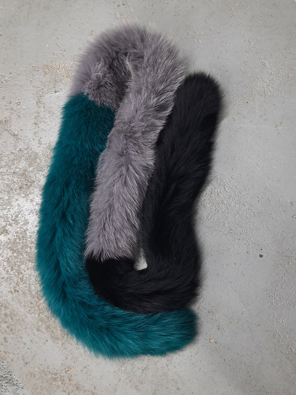 Black, grey and turquoise long stripe fox boa scarf
